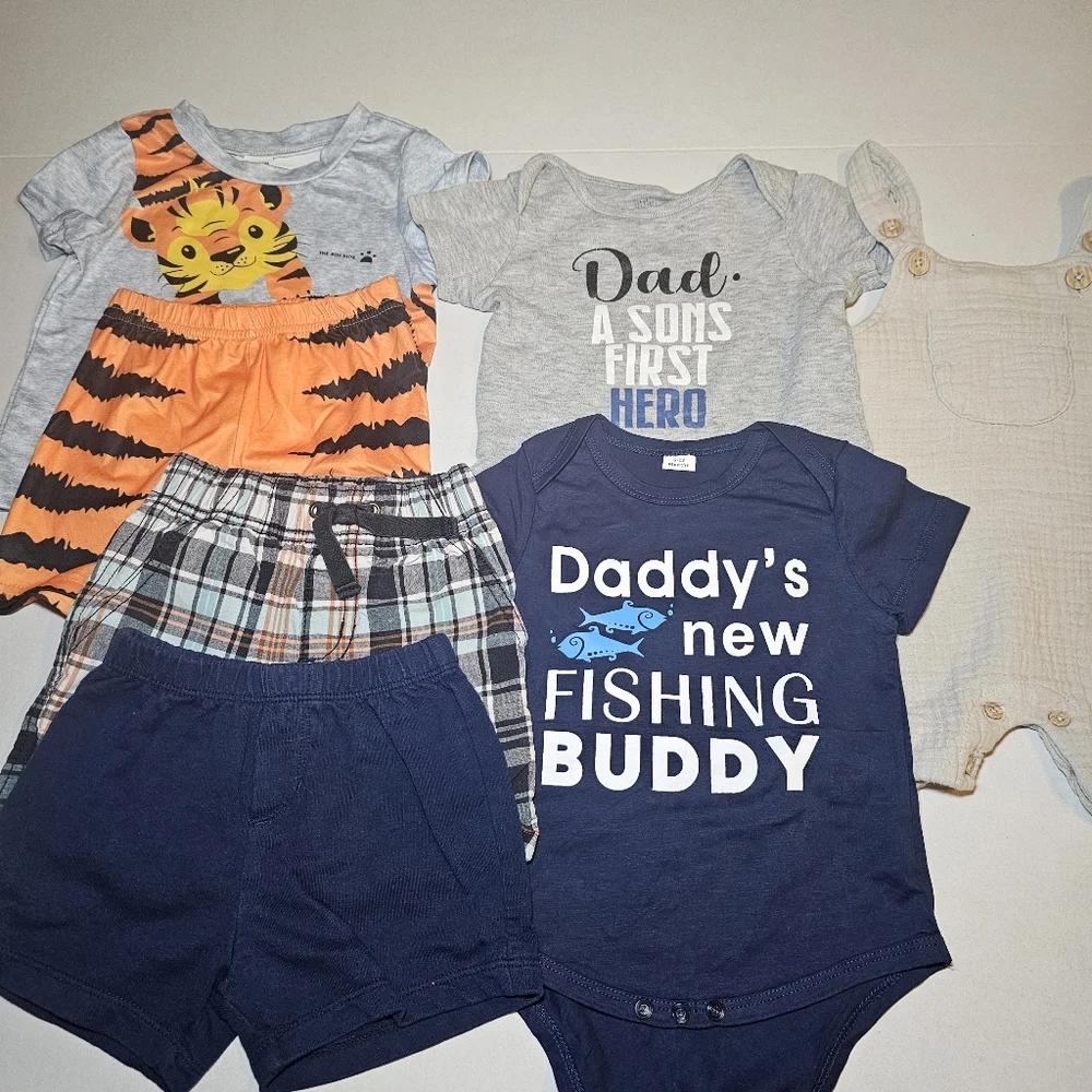 Baby Boy Clothes Lot 6 9 Mos Fishing Dad Bodysuits Shorts - Picture 1 of 6